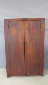 19th century plank door jelly cupboard in old red paint