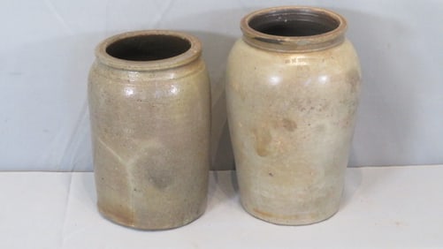 2 Putnam Co. IN 2-gal stoneware jars marked M.M. Reynolds