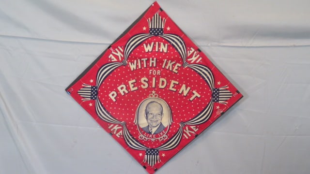 Political bandana from 1952 "Win with Ike for President": Political bandana from 1952 "Win with Ike for President", picture of Eisenhower with "I Like Ike", 26" square