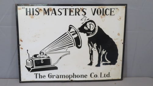 Porcelain sign "His Master's Voice" The Gramophone Co. Ltd in white/black