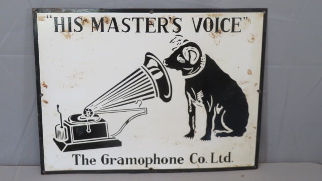Porcelain sign "His Master's Voice" The Gramophone Co. Ltd in white/black (1 of 6)