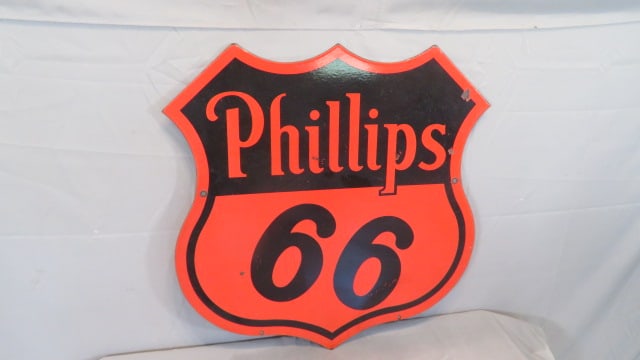 2-sided porcelain Phillips 66 sign in red and black (1 of 9)