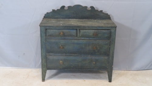 19th century 4-drawer miniature pine chest with backsplash