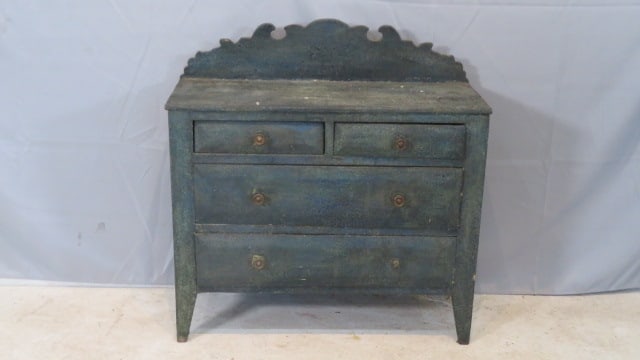 19th century 4-drawer miniature pine chest with backsplash (1 of 7)