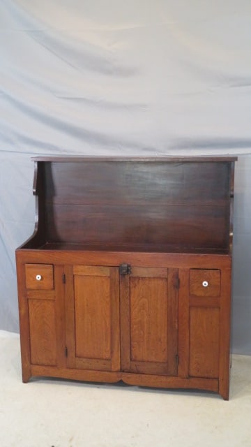 19th century walnut high-back dry sink with 2 drawers (1 of 8)