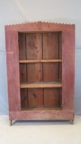 Folk art open cupboard in old red paint