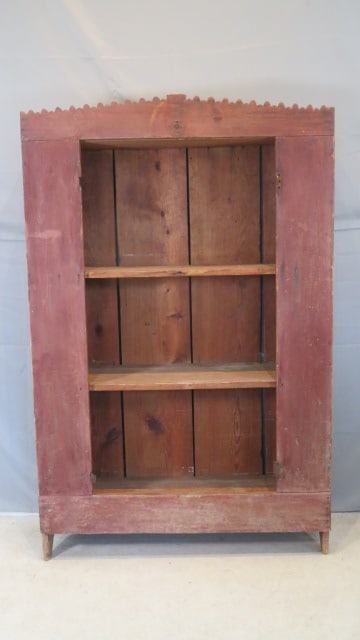 Folk art open cupboard in old red paint (1 of 6)