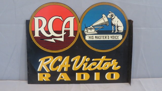 Heavy tin 2 sided RCA Victor Radio 5 color flange sign (1 of 7)