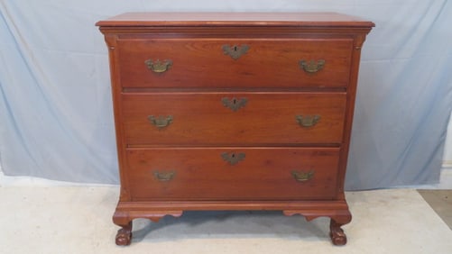 18th century cherry Chippendale 3-drawer chest dated 1782