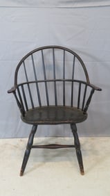 New England 18th century sack back Windsor armchair in black paint