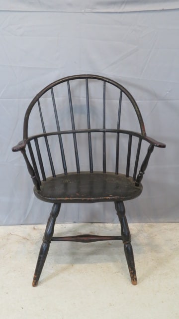 New England 18th century sack back Windsor armchair in black paint (1 of 11)