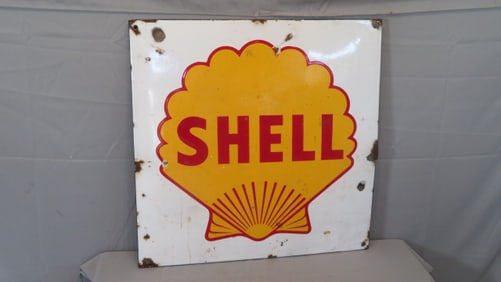 Porcelain square Shell Oil sign on white background