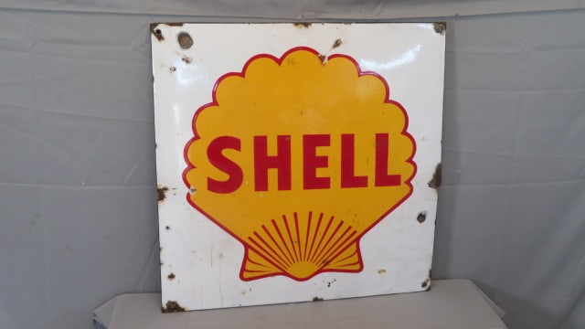 Porcelain square Shell Oil sign on white background (1 of 11)