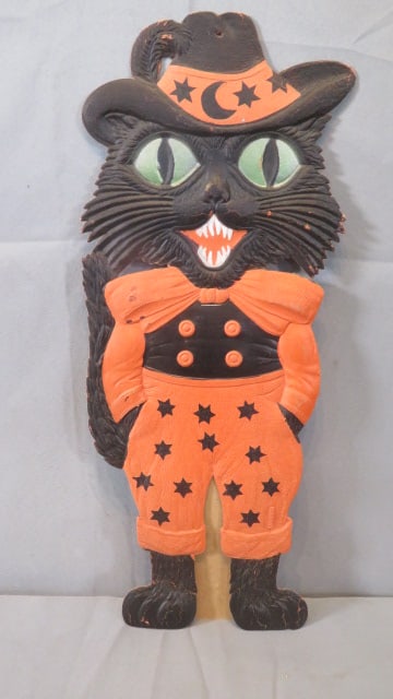 Die cut cardboard Halloween black cat with suit, bow tie, and hat with moon (1 of 7)