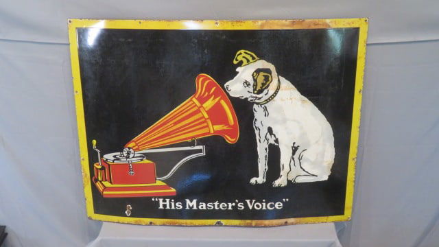 Large Porcelain RCA "His Master's Voice" sign with Nipper logo (1 of 12)
