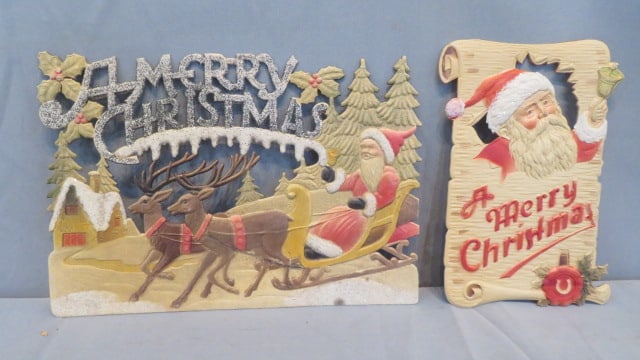 2 Die cut cardboard vintage Christmas with Santas (1 of 7)