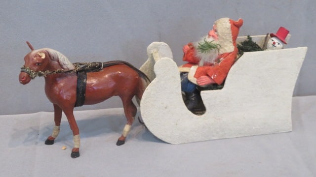 Papier-mache Christmas horse-drawn Santa sleigh (1 of 6)