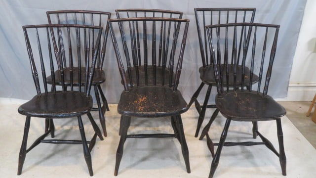 Early 19th century assembled set of 6 rod-back Windsor chairs (1 of 7)