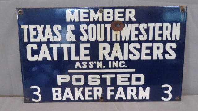 Porcelain Member Texas & Southwestern Cattle Raisers Ass'n sign (1 of 5)