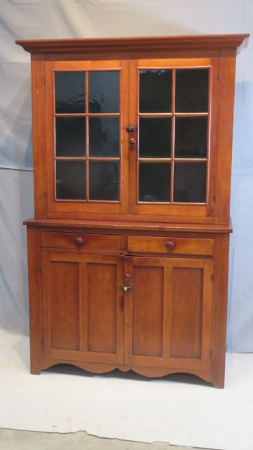 Cherry 2-pc 12 divided pane step back cupboard (1 of 10)