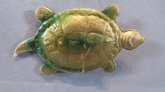 Dresden Turtle Christmas Ornament: Dresden flat turtle Christmas ornament, 4" x 2 1/4"