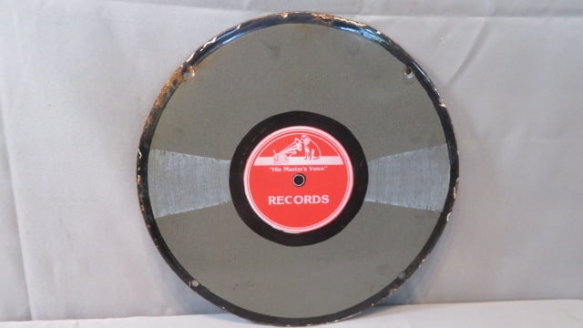 Porcelain record store sign for "His Master's Voice" w/Nipper logo (1 of 8)
