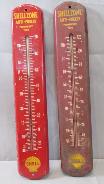2 Shell Antifreeze tin wall thermometers (1 of 5)