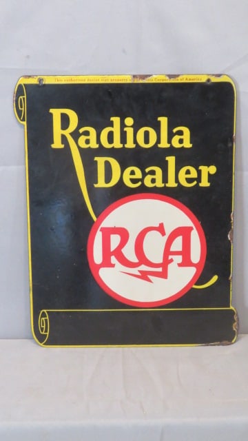 Porcelain 2-sided RCA Radiola Dealer sign (1 of 7)