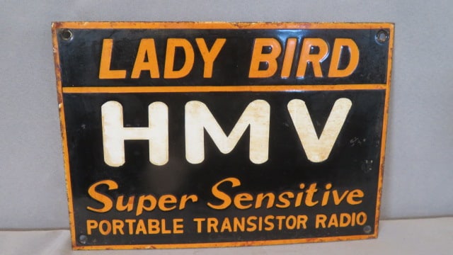 Porcelain HMV Lady Bird Super Sensitive Portable Transistor Radio sign (1 of 6)