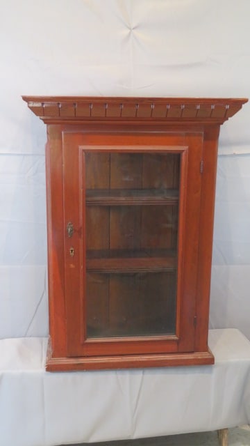 Late 19th century pine hanging wall cupboard with glass sides and door (1 of 8)