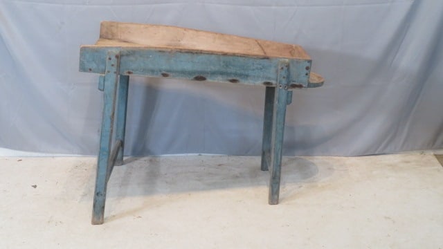 Maple & pine butter worker table in old blue paint (1 of 5)