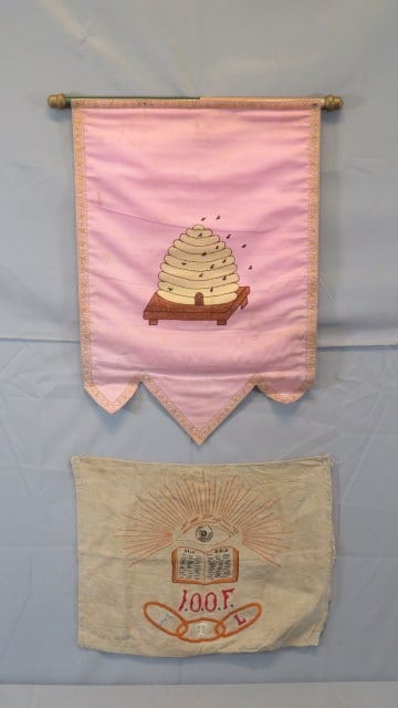2 Odd Fellow Lodge items, beehive banner and pillow cover (1 of 4)