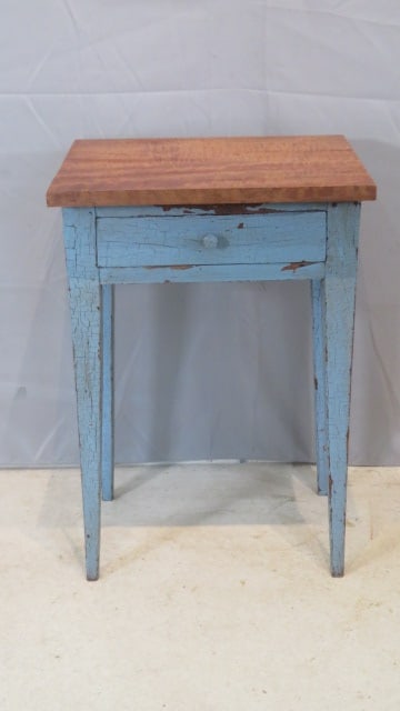 Early painted one drawer stand with tiger maple top (1 of 4)