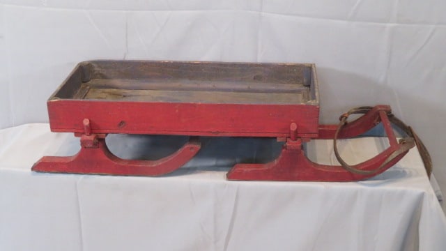 Wood child's sled in old red paint (1 of 4)