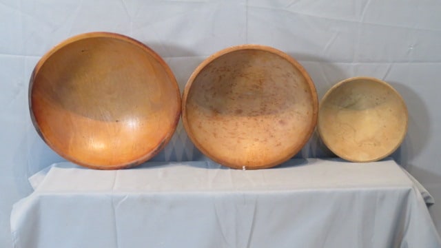 3 signed wooden bowls: 3 signed maple wood bowls, including a 17 1/2" dia. Parrish and 2 bowls signed Munising
