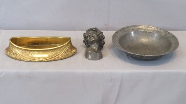 2 Art Nouveau items and early pewter bowl (1 of 10)
