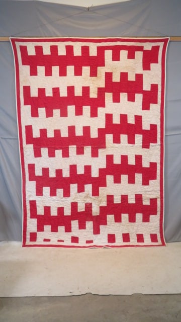 Red & white patchwork handstitched quilt (1 of 9)