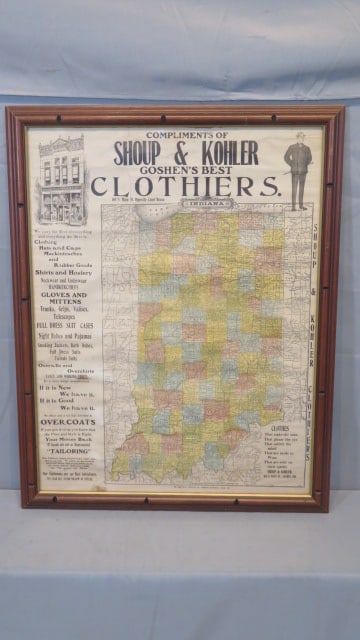 Early 20th century framed Goshen, IN advertising map (1 of 9)