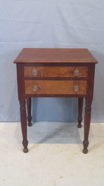 19th century cherry 2-drawer stand table with tiger maple drawers (1 of 6)