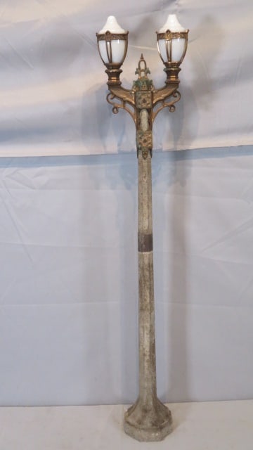 Early 20th century concrete and bronze miniature double streetlight (1 of 9)