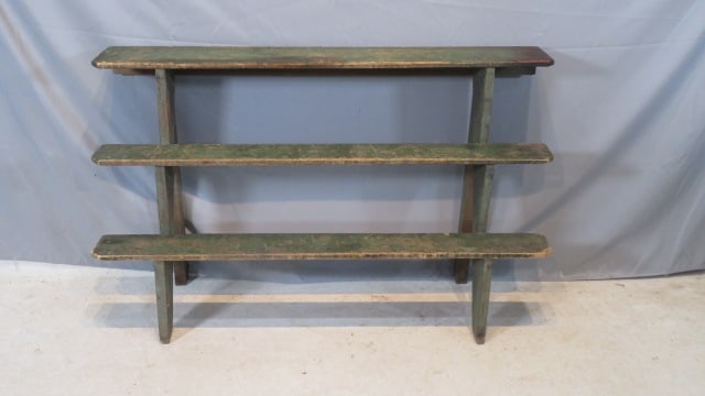 Late 19th-early 20th cent. pine 3-tier plant stand in original green paint (1 of 5)