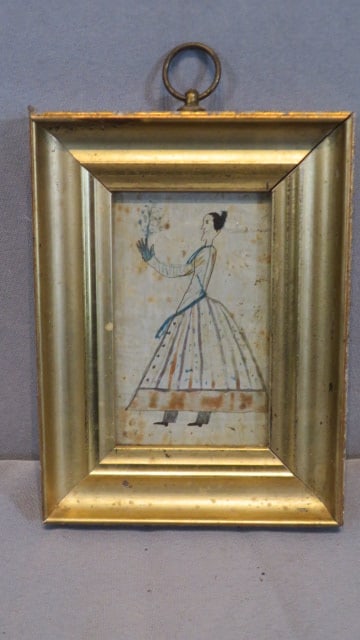 19th century primitive watercolor of a woman (1 of 3)