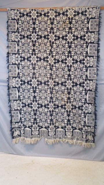 Mid-19th century blue and white 2-pc coverlet (1 of 12)