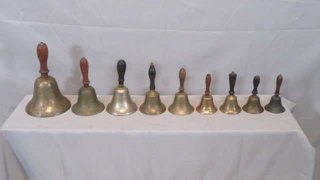 9 Late 19th-early 20th century brass schoolmarm bells (1 of 4)