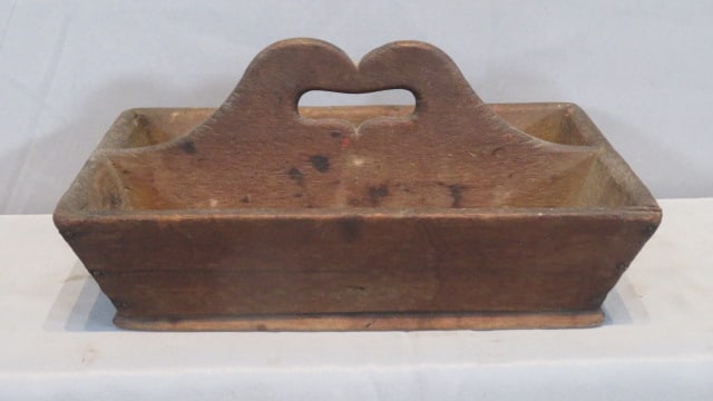 19th century walnut utensil carrier in old dry original surface (1 of 6)