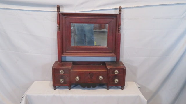 19th century mahogany 5-dovetailed drawer dressing mirror on turned feet (1 of 9)