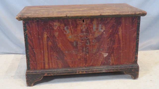 1852 diminutive poplar paint decorated blanket chest w/original stenciling (1 of 13)