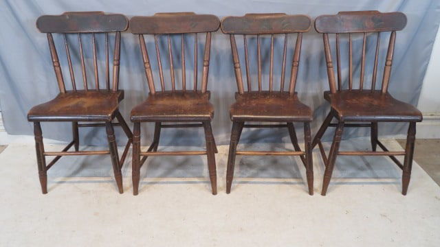 Set of 4 mid-19th century paint decorated plank bottom chairs (1 of 11)