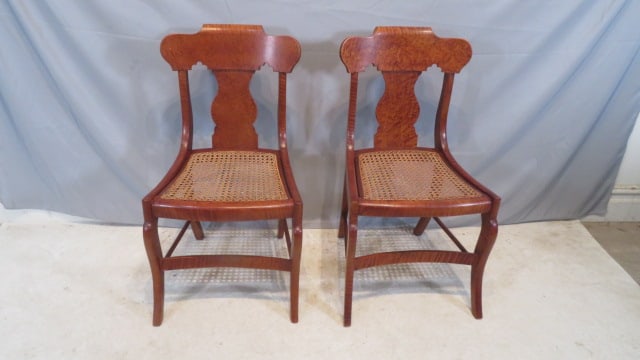 Pair of mid-19th century Tiger and Birdseye maple Federal cane bottom chairs (1 of 10)