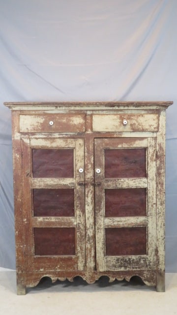 Painted pie safe with drawers, scalloped apron (1 of 18)